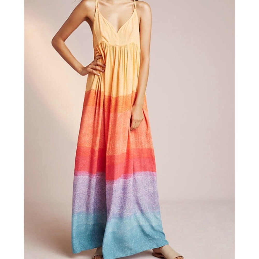 Anthropologie Rainbow Ombre Maxi Dress-Small